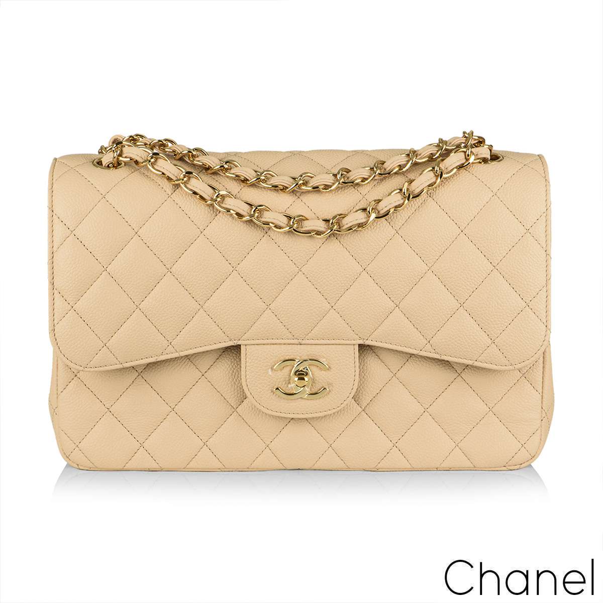 CHANEL Classic Jumbo Double Flap Quilted Caviar Leather Shoulder Bag B